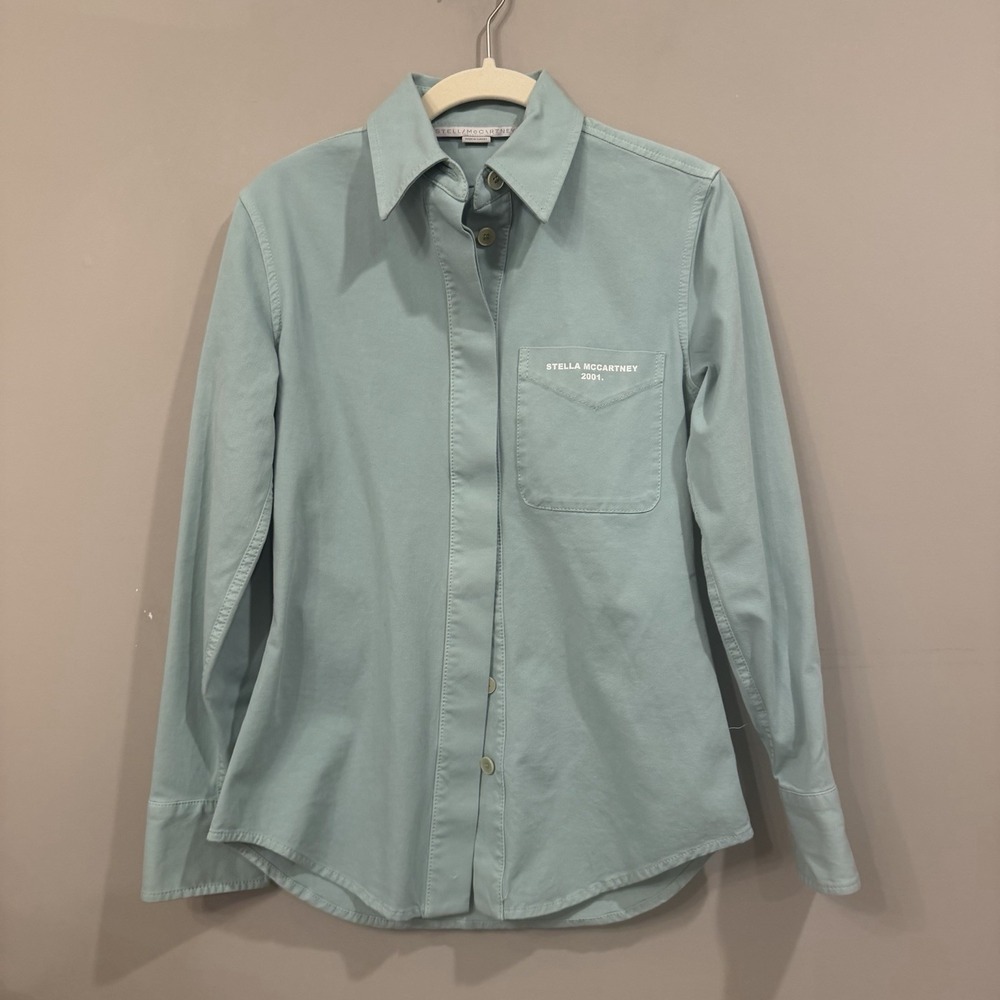 Stella McCartney Top Asha Logo Button Down Pocket Shirt in Mint Green